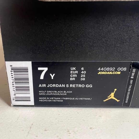 Nike Air Jordan 5 Retro GS 'Wolf Grey' 2016 Size 7Y - Picture 7 of 8